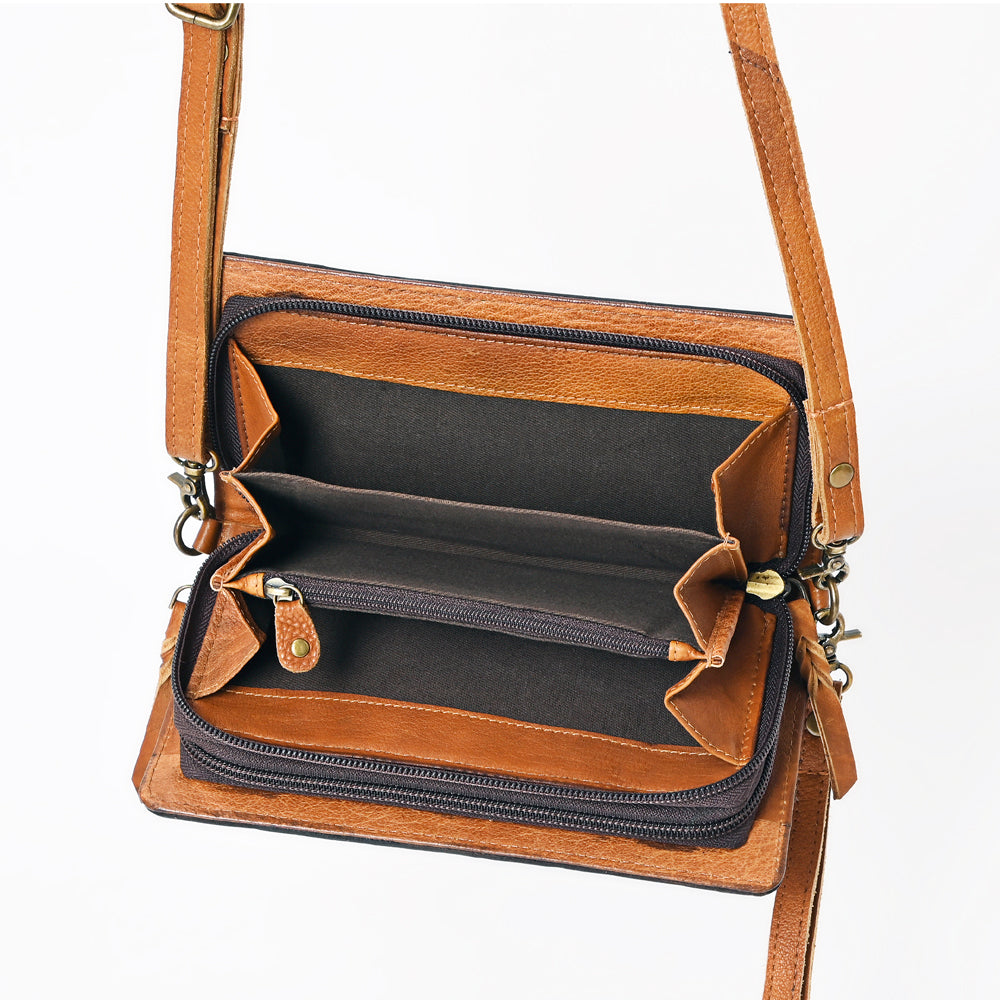 ADBGM169 Hand-Tooled Western Leather Crossbody Purse with Floral Design