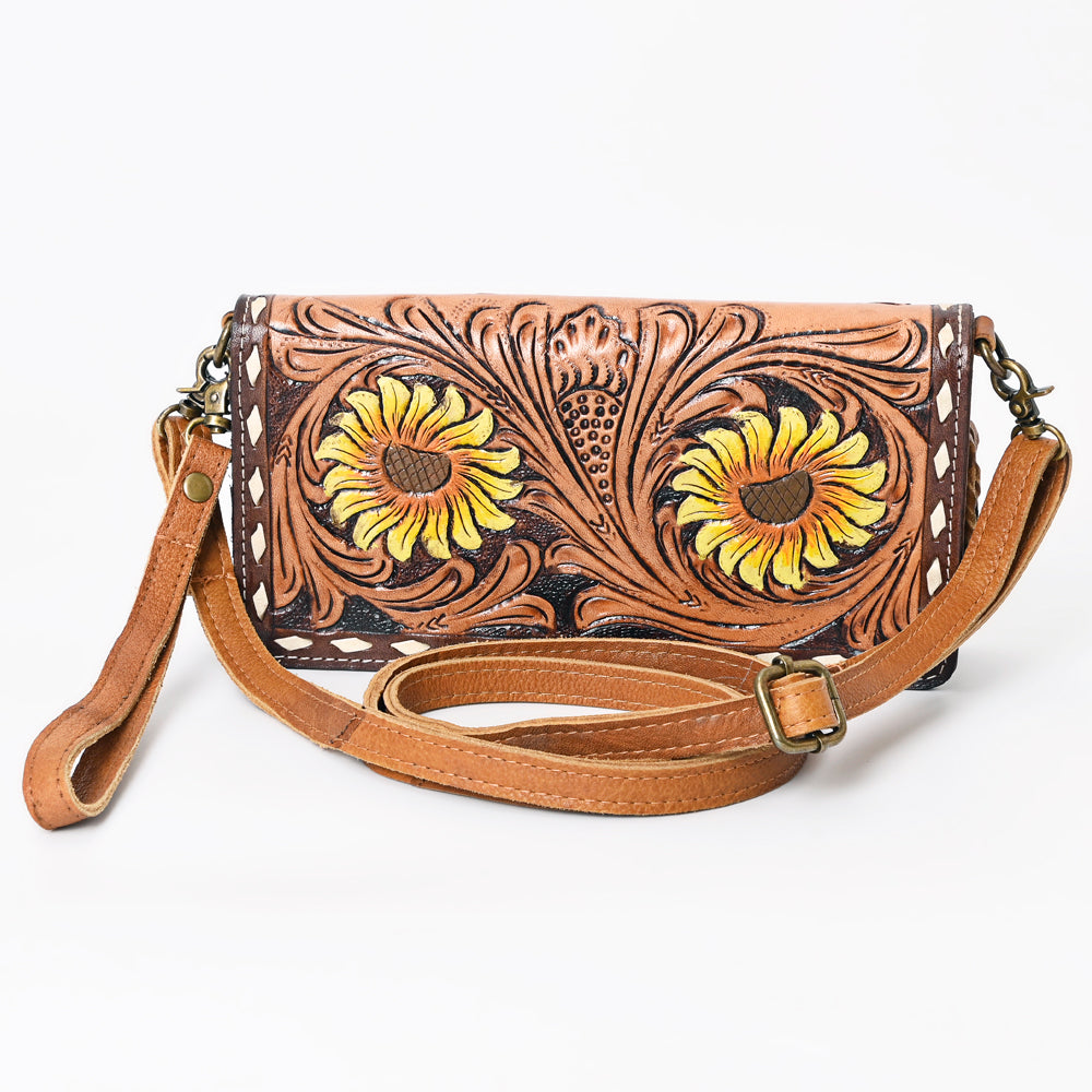 ADBGM169 Hand-Tooled Western Leather Crossbody Purse with Floral Design