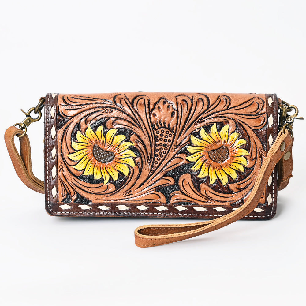 ADBGM169 Hand-Tooled Western Leather Crossbody Purse with Floral Design