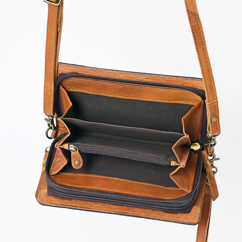 ADBGM169 Hand-Tooled Western Leather Crossbody Purse with Floral Design