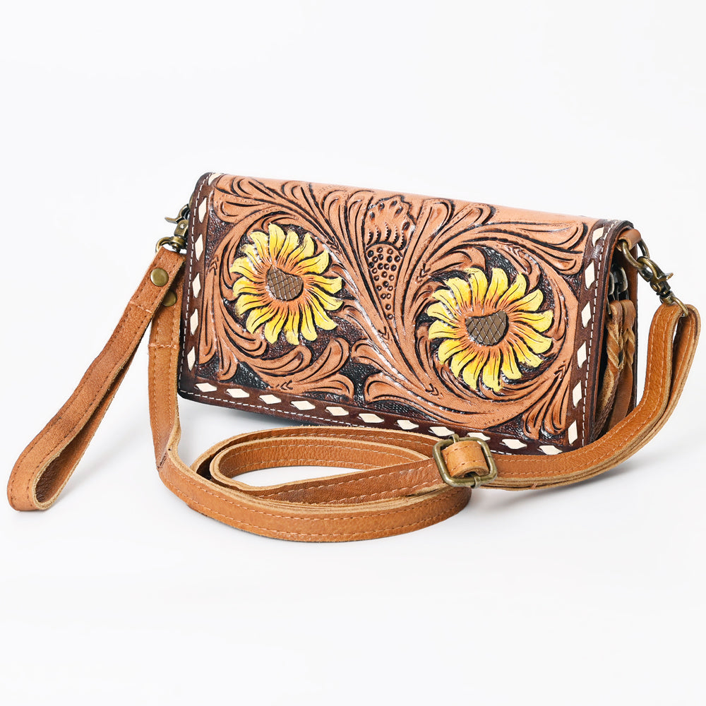 ADBGM169 Hand-Tooled Western Leather Crossbody Purse with Floral Design