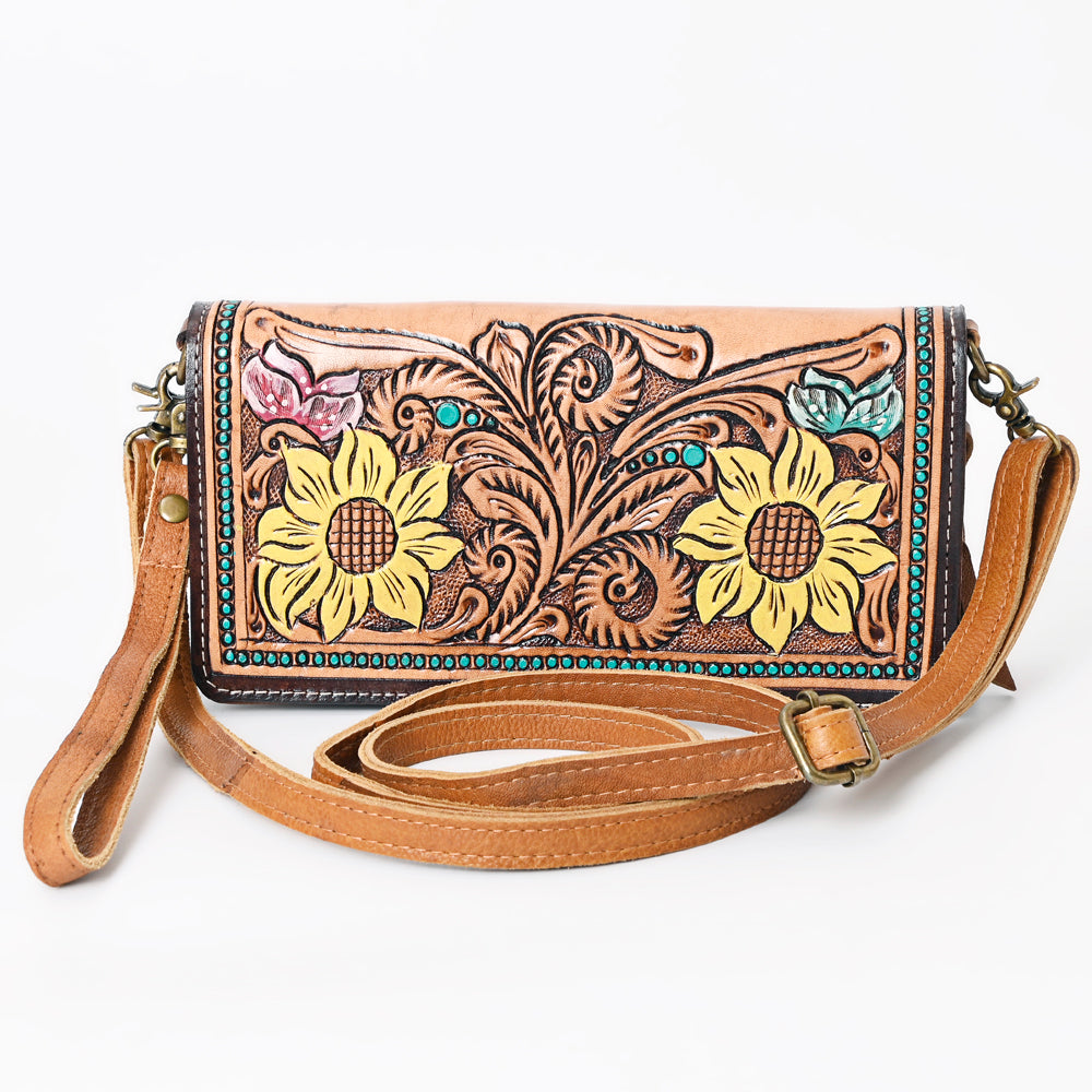 ADBGM169 Hand-Tooled Western Leather Crossbody Purse with Floral Design