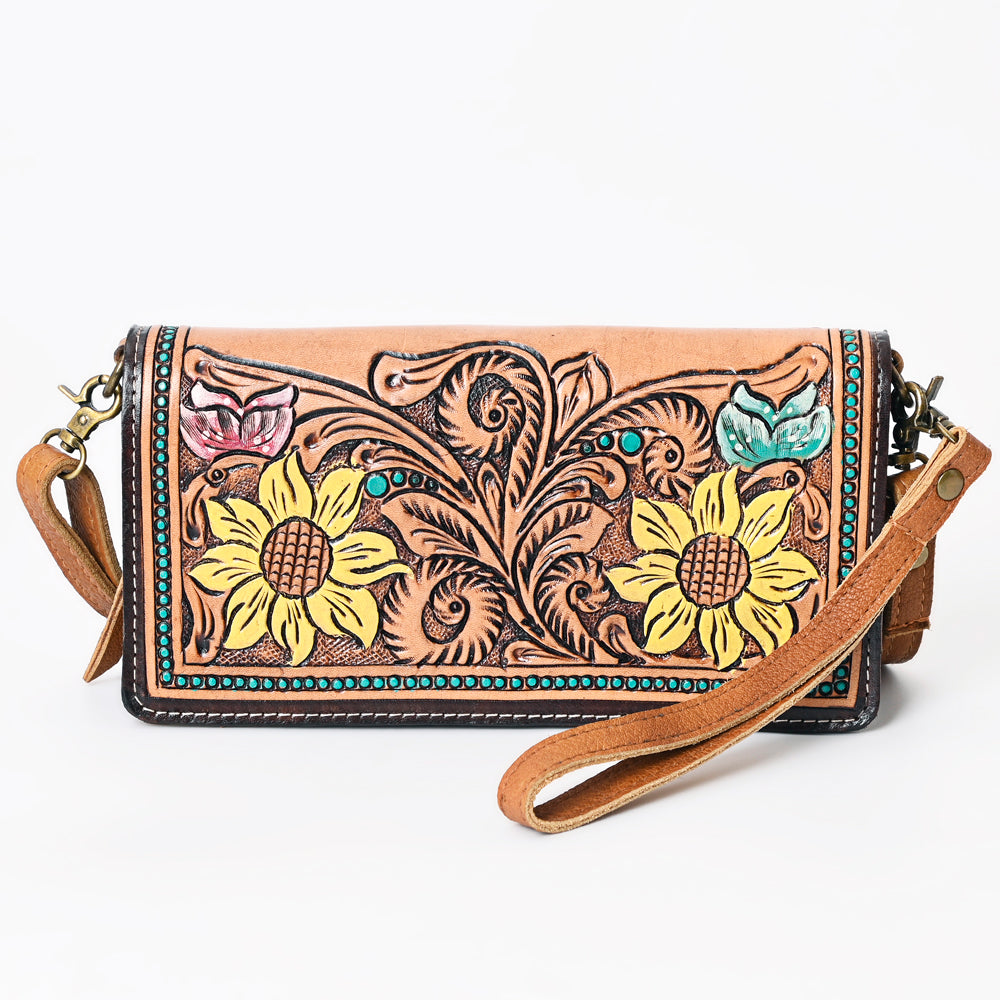 ADBGM169 Hand-Tooled Western Leather Crossbody Purse with Floral Design