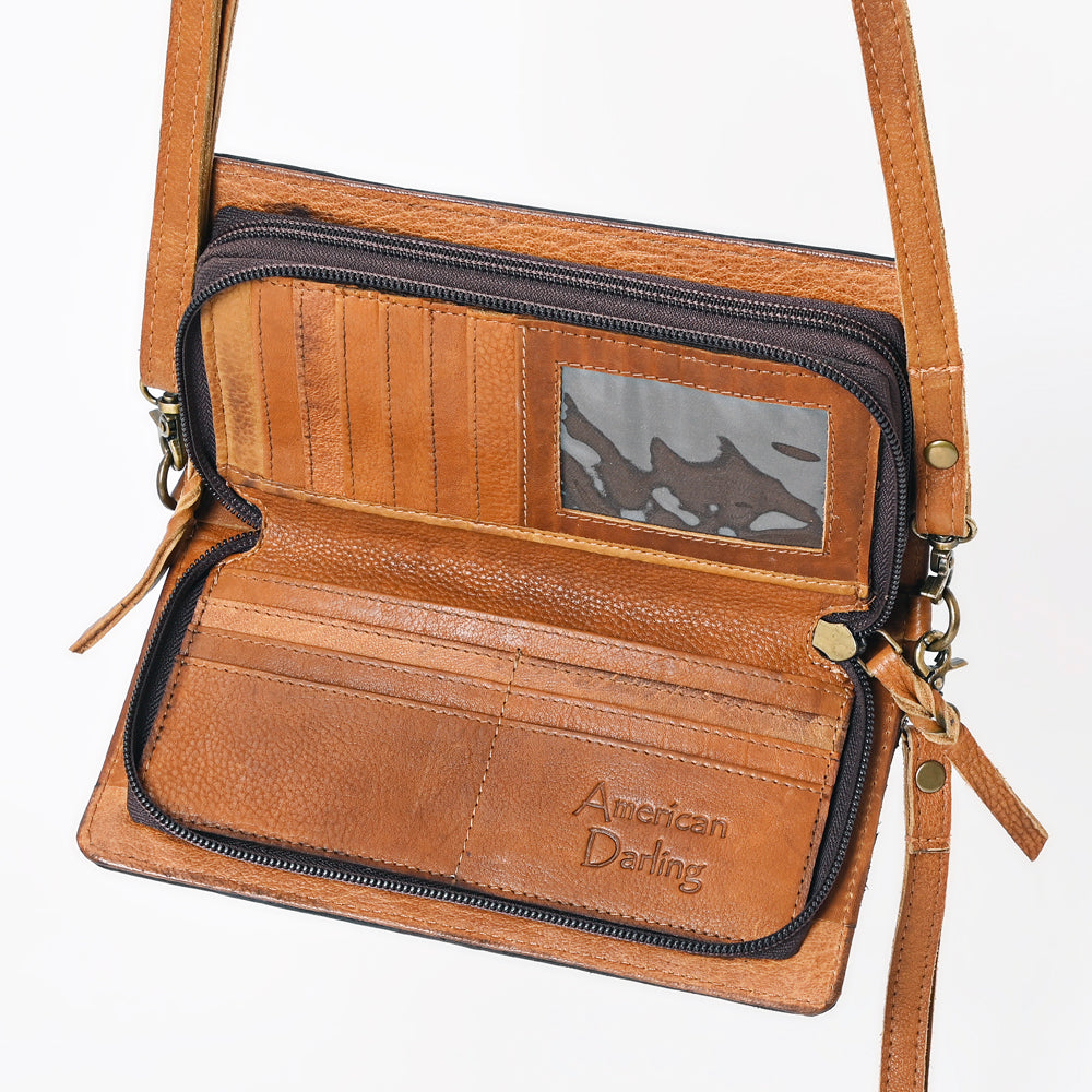 ADBGM169 Hand-Tooled Western Leather Crossbody Purse with Floral Design