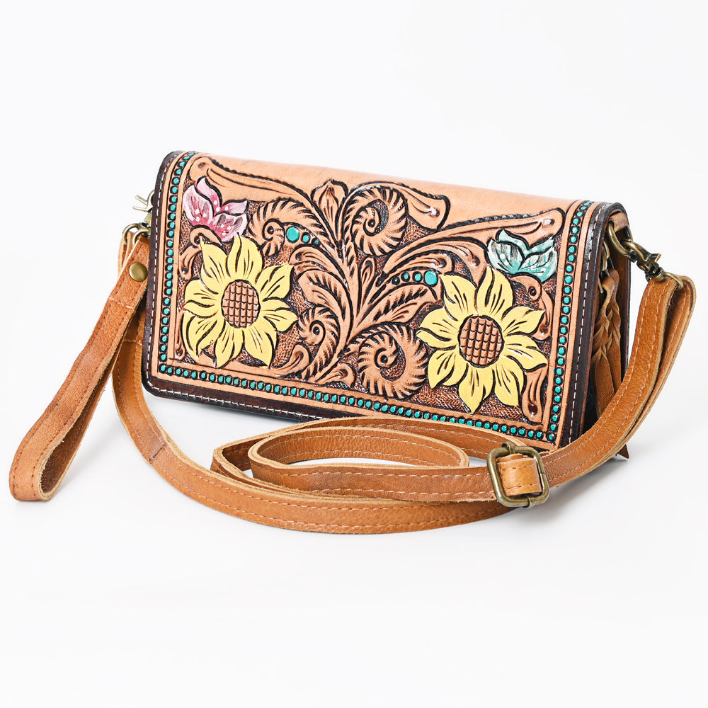 ADBGM169 Hand-Tooled Western Leather Crossbody Purse with Floral Design