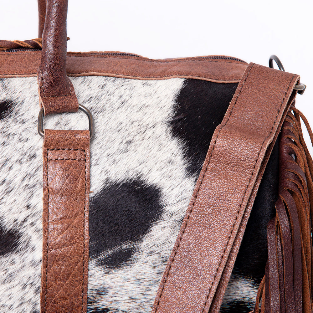 ADBG1095 American Darling Western Leather Duffle Bag Hair-On Cowhide and Fringe
