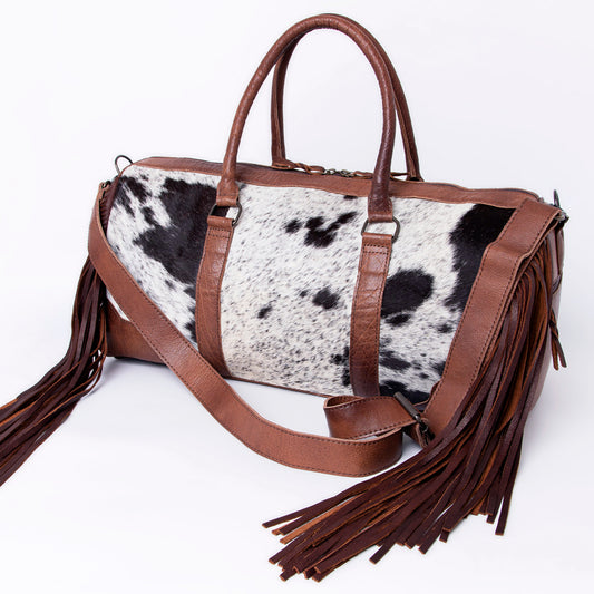 ADBG1095 American Darling Western Leather Duffle Bag Hair-On Cowhide and Fringe