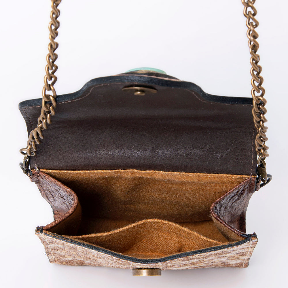 ADBG825 Mini Western Hair-On Leather Crossbody Bag with Turquoise Concho American Darling