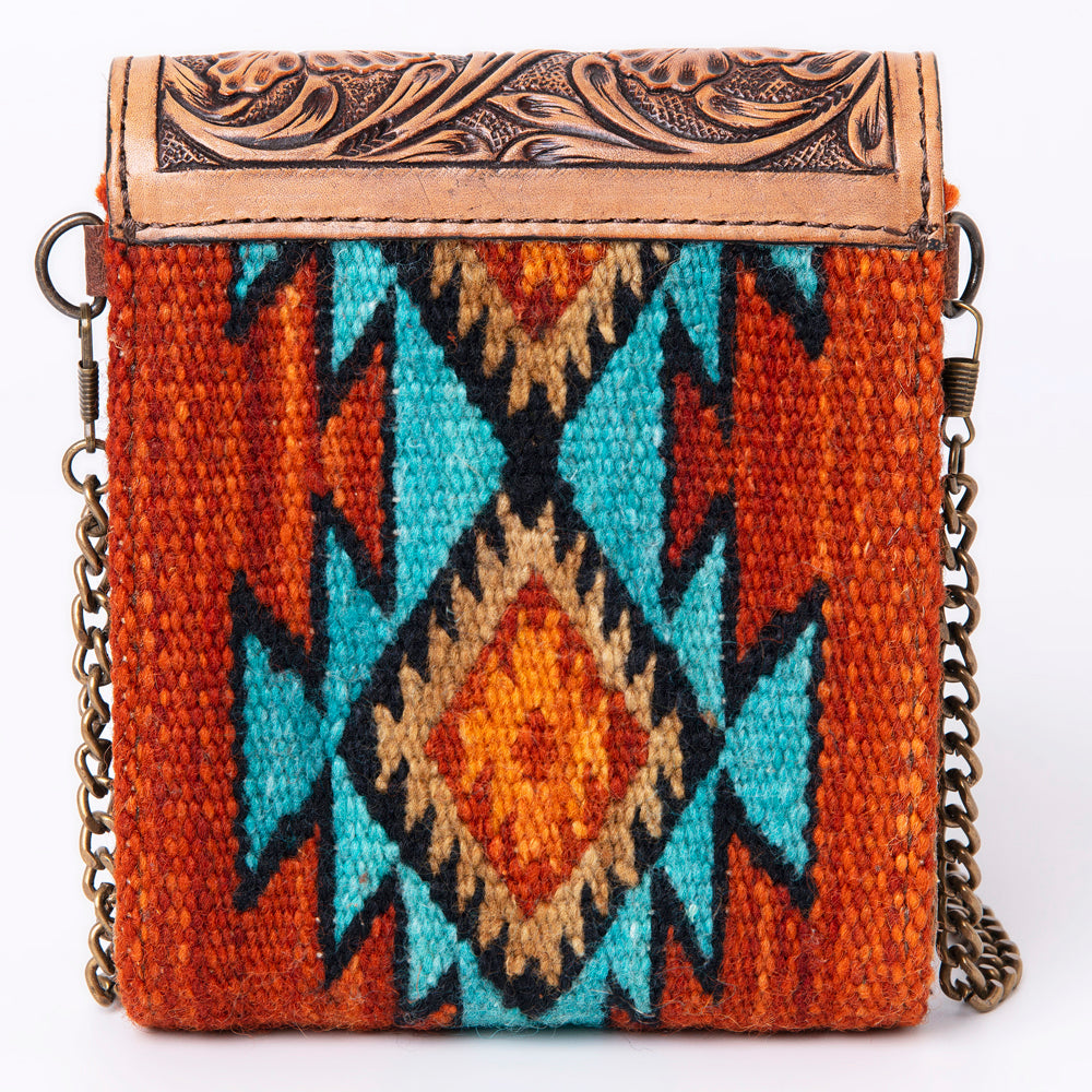 LC-ADBG825 Southwestern Mini Crossbody Bag with Tooled Leather Flap & Turquoise Accent
