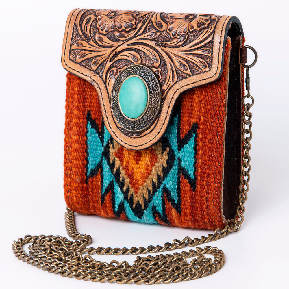 LC-ADBG825 Southwestern Mini Crossbody Bag with Tooled Leather Flap & Turquoise Accent
