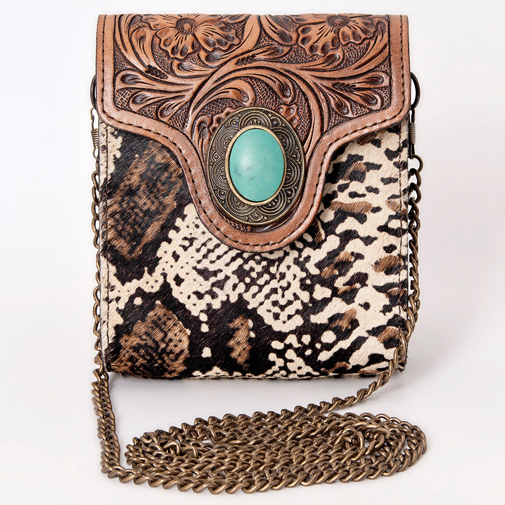 ADBG825 Mini Western Hair-On Leather Crossbody Bag with Turquoise Concho American Darling