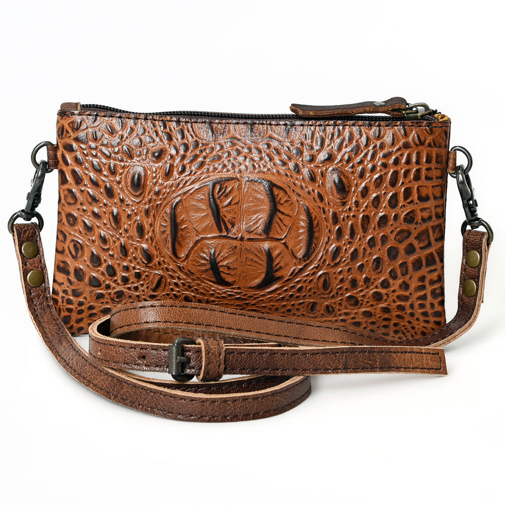 ADBG766 Croc-Embossed Genuine Leather Crossbody Bag with Zip Closure