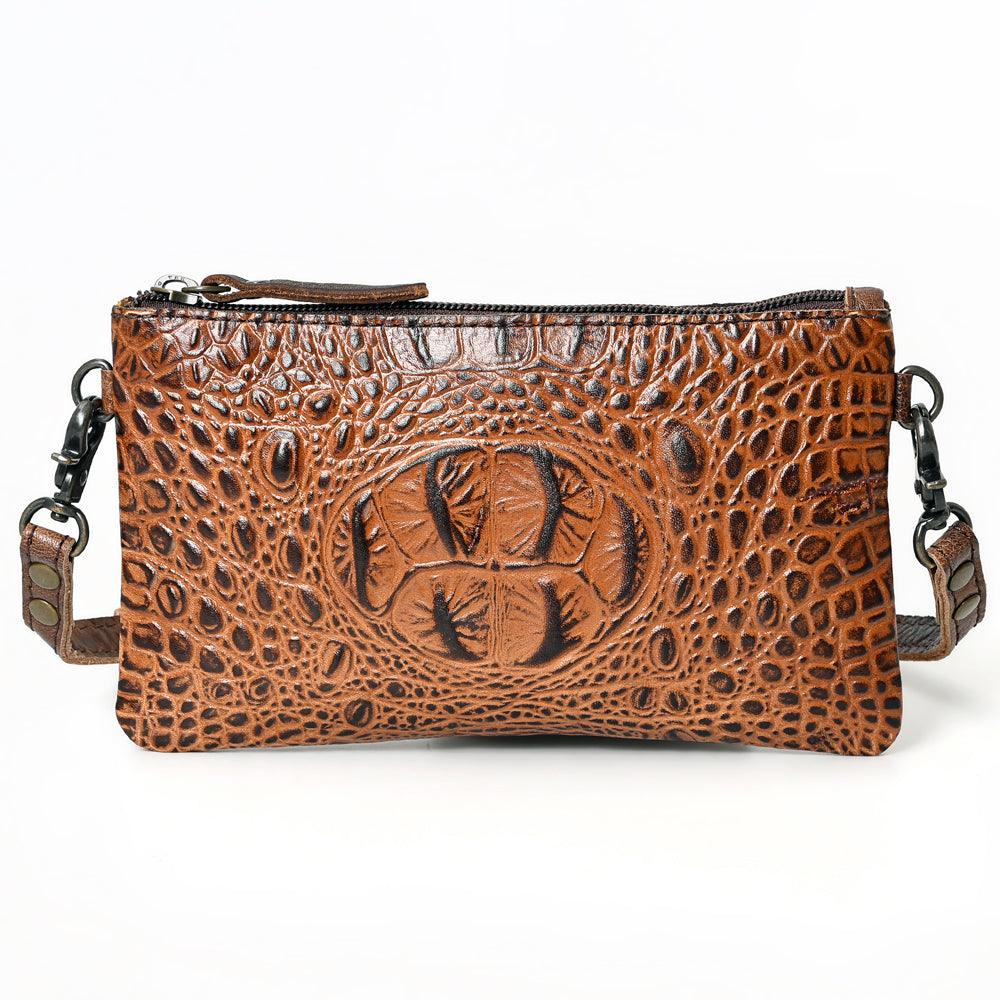 ADBG766 Croc-Embossed Genuine Leather Crossbody Bag with Zip Closure