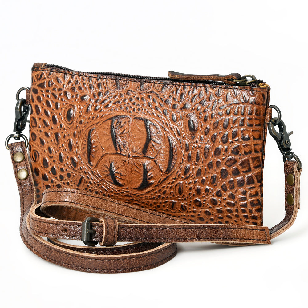 ADBG766 Croc-Embossed Genuine Leather Crossbody Bag with Zip Closure