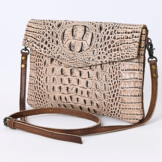 ADBGS178 Crocodile Embossed Genuine Leather Crossbody Envelope - Western Style