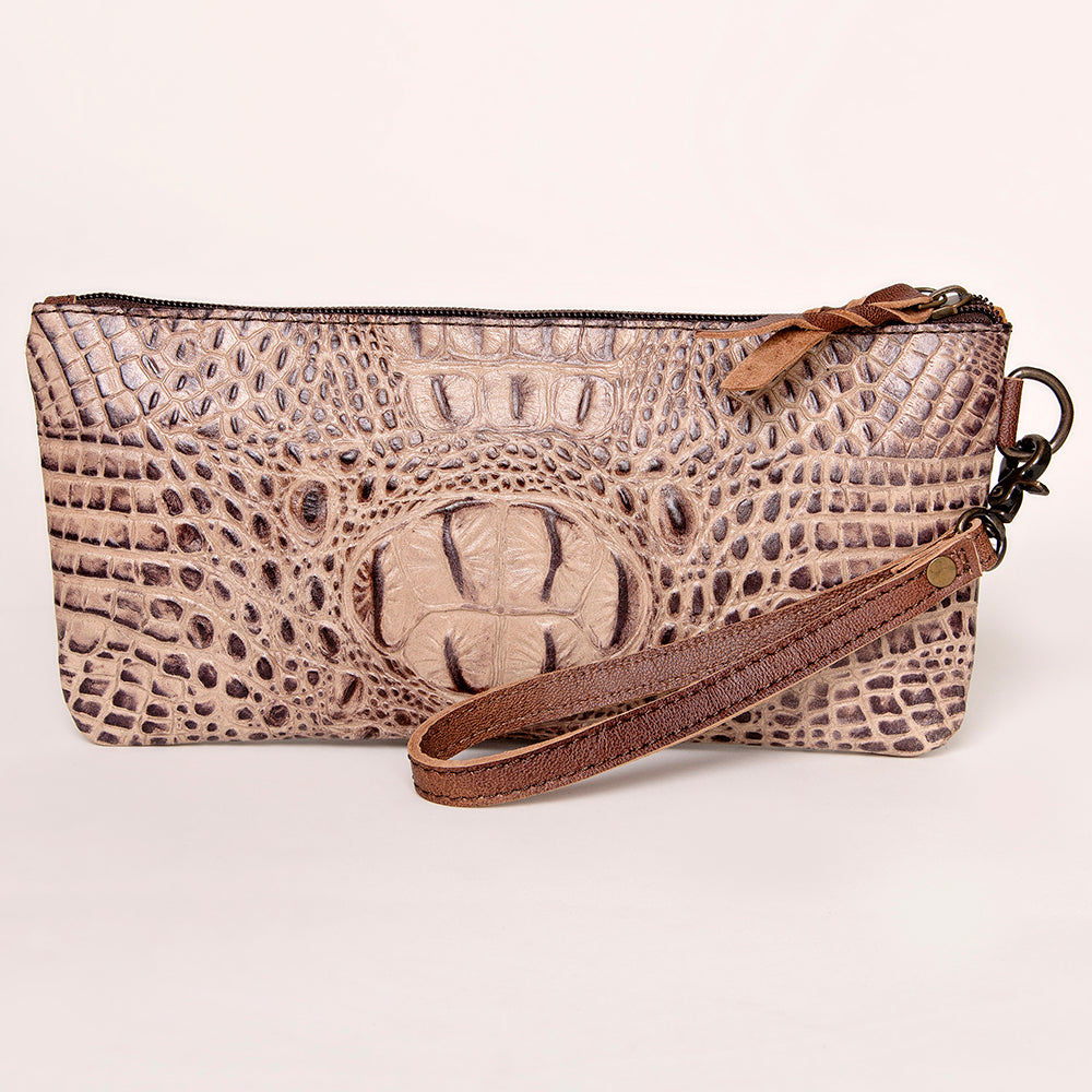 ADBG768 American Darling Handcrafted Embossed Leather Wristlet Zippered Clutch Wallet Bag