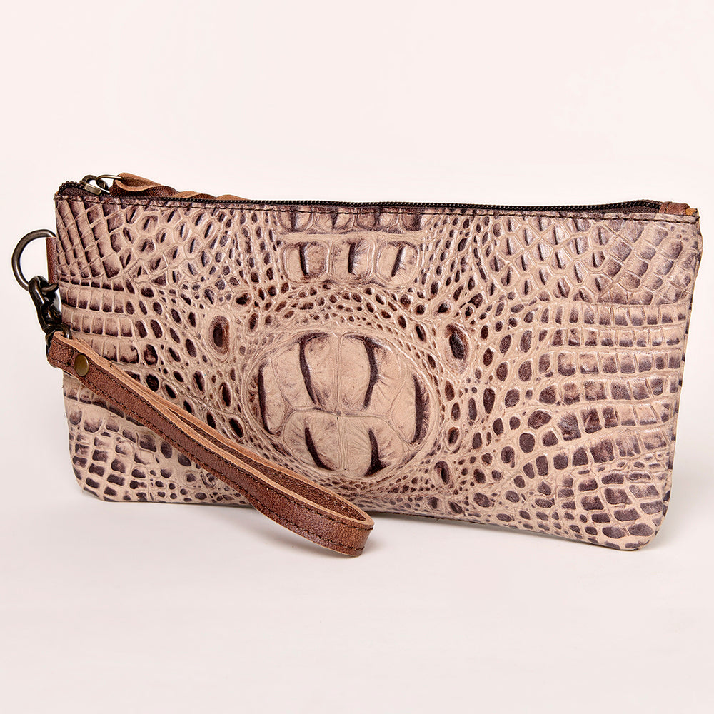 ADBG768 American Darling Handcrafted Embossed Leather Wristlet Zippered Clutch Wallet Bag