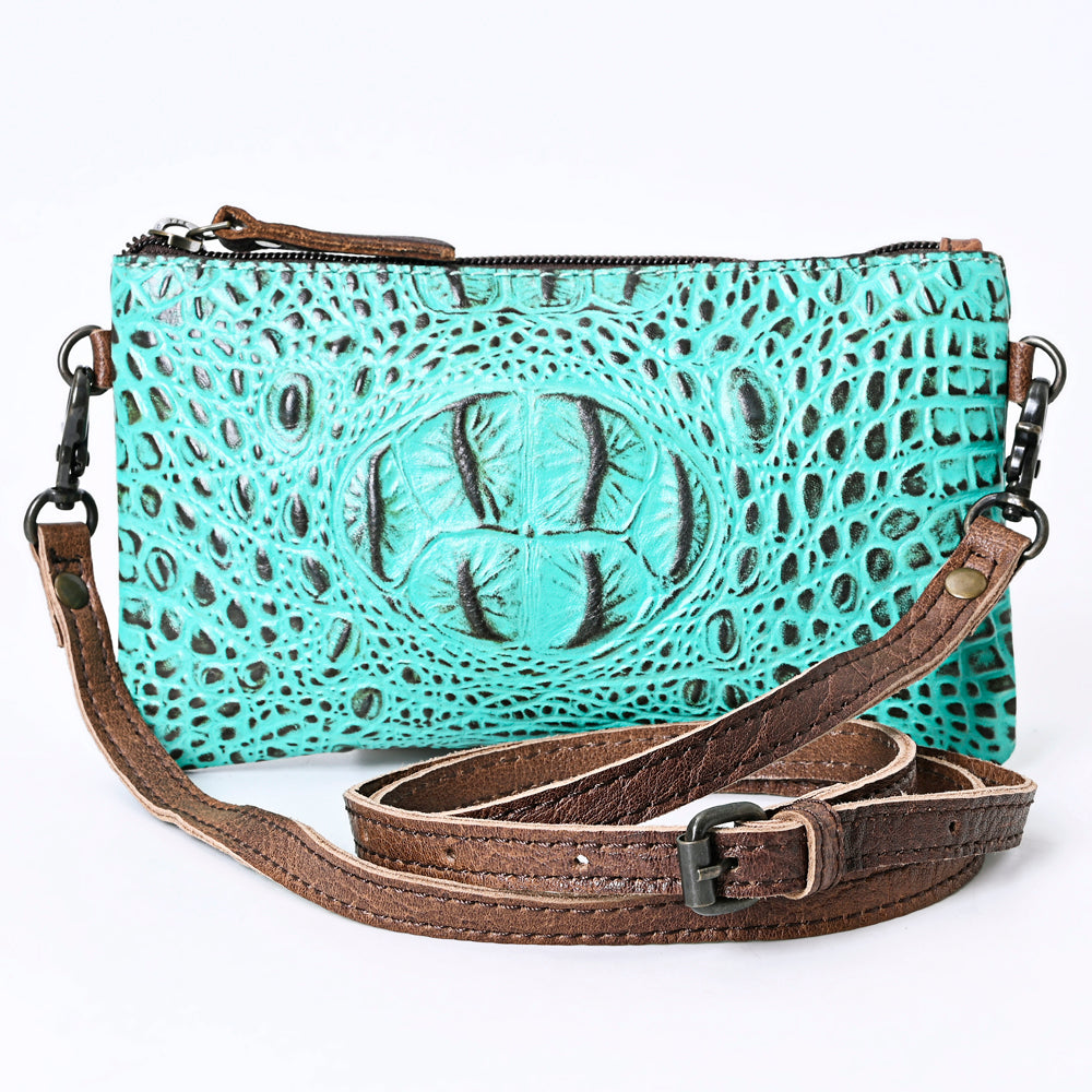 ADBG766 Croc-Embossed Genuine Leather Crossbody Bag with Zip Closure