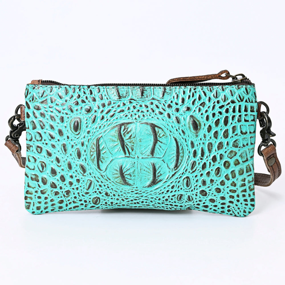 ADBG766 Croc-Embossed Genuine Leather Crossbody Bag with Zip Closure