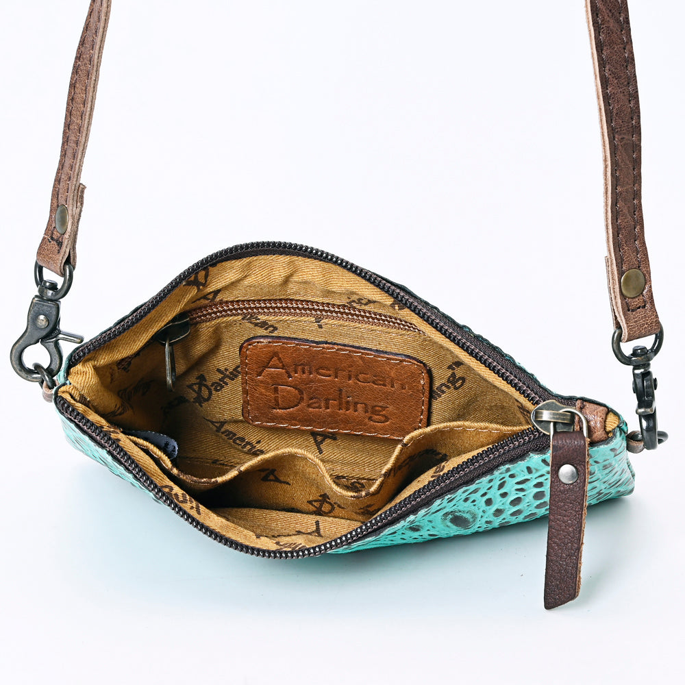 ADBG766 Croc-Embossed Genuine Leather Crossbody Bag with Zip Closure