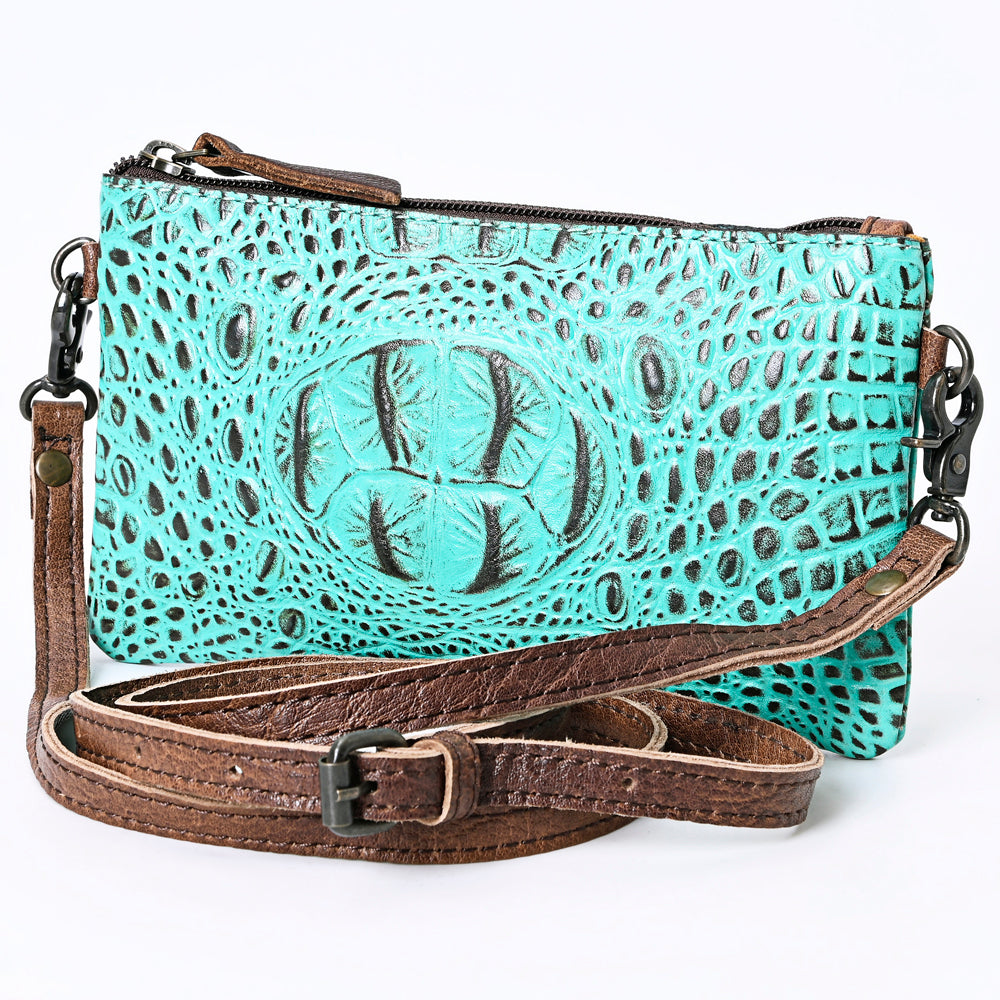 ADBG766 Croc-Embossed Genuine Leather Crossbody Bag with Zip Closure