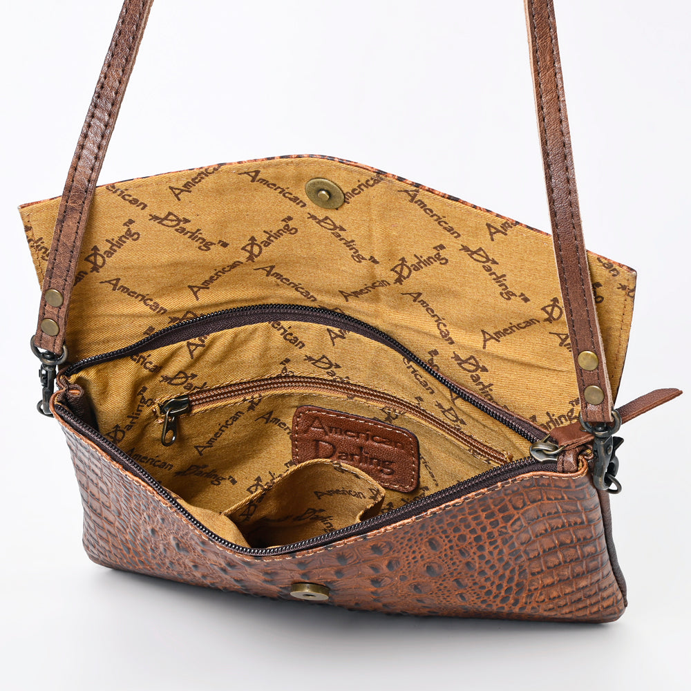 ADBGS178 Crocodile Embossed Genuine Leather Crossbody Envelope - Western Style