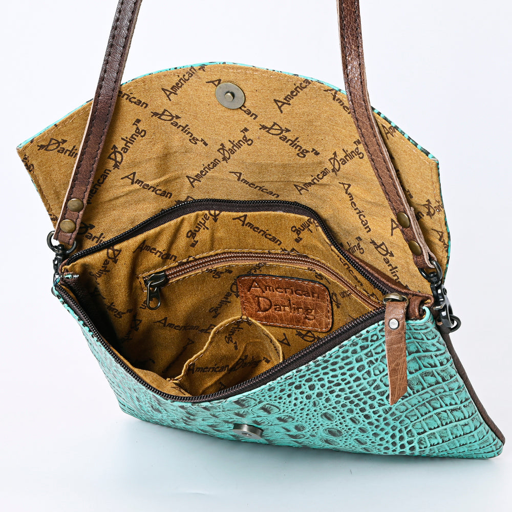 ADBGS178 Crocodile Embossed Genuine Leather Crossbody Envelope - Western Style