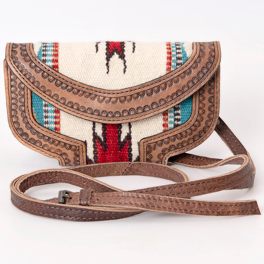 ADBG1097 American Darling Western Leather Wallet Hand Bag with Woven Saddle Blanket
