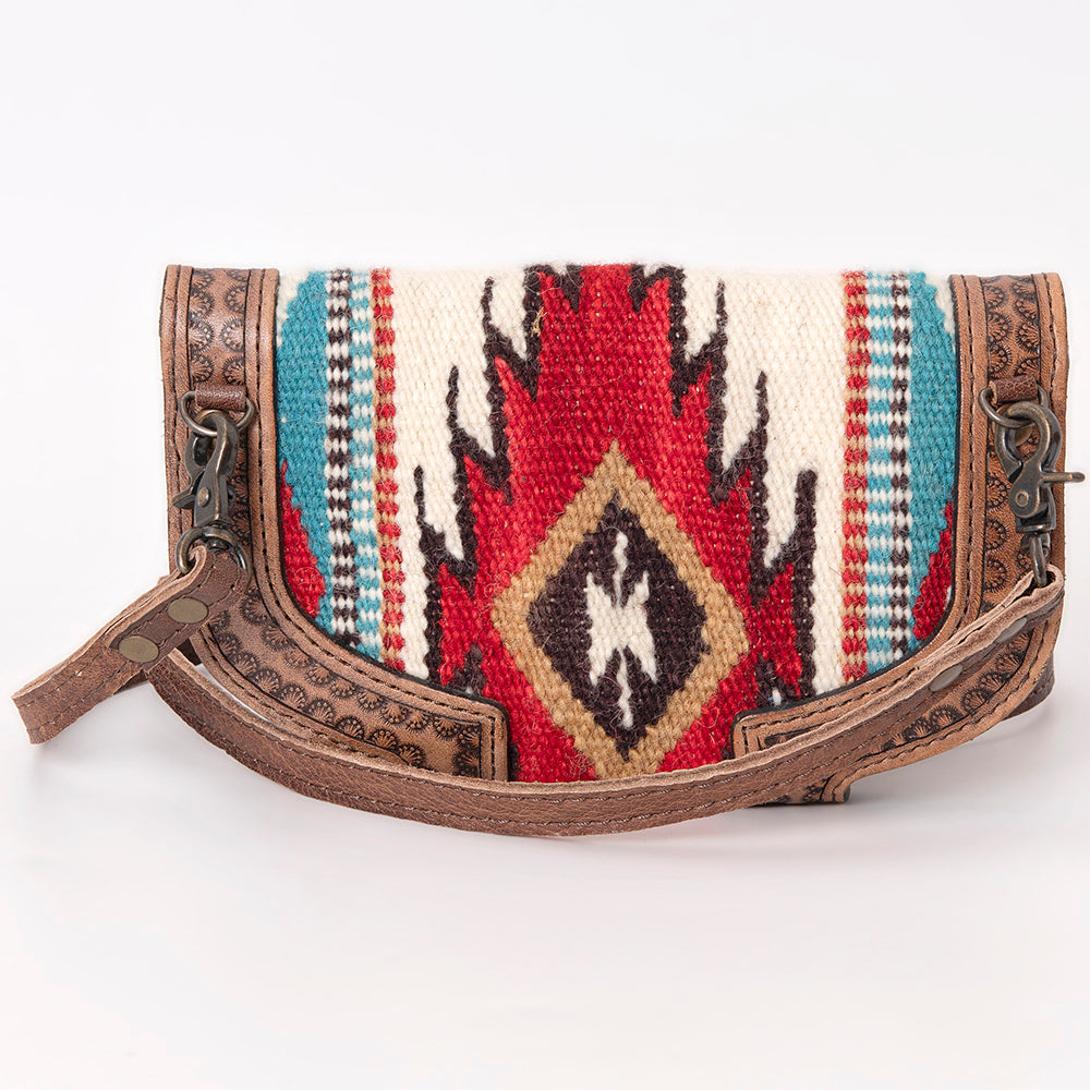ADBG1097 American Darling Western Leather Wallet Hand Bag with Woven Saddle Blanket