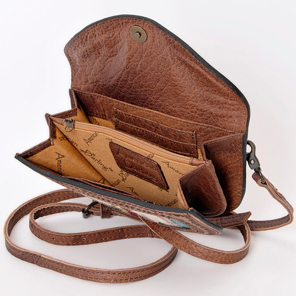 ADBG1097 American Darling Western Leather Wallet Hand Bag with Woven Saddle Blanket