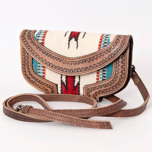 ADBG1097 American Darling Western Leather Wallet Hand Bag with Woven Saddle Blanket