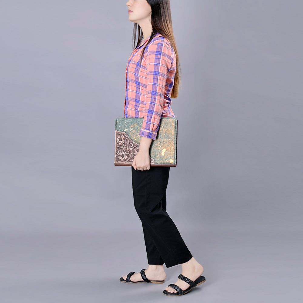 ADBG1040 American Darling Hair-on Cowhide Floral Tooled Leather Western Portfolio