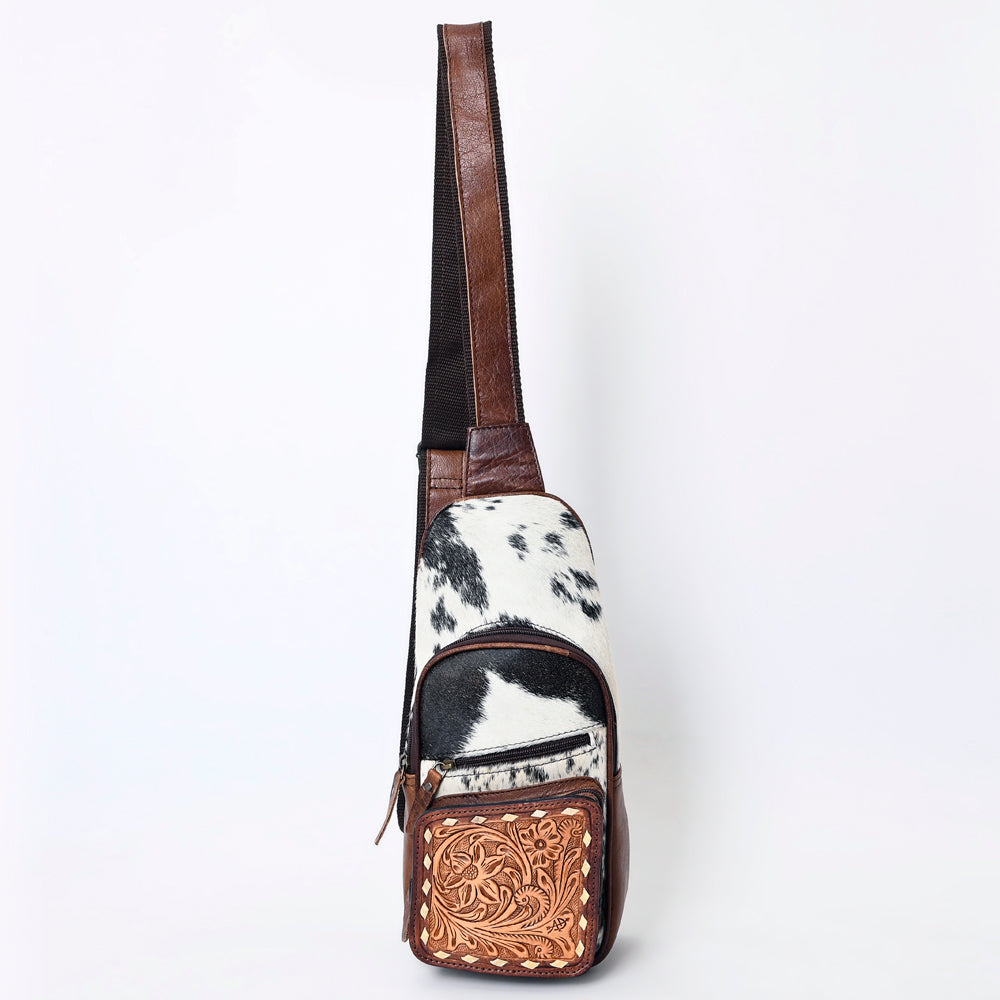 ADBG1103 American Darling Western Leather Crossbody Bag Hair-On Cowhide Hand-Tooled Floral Front