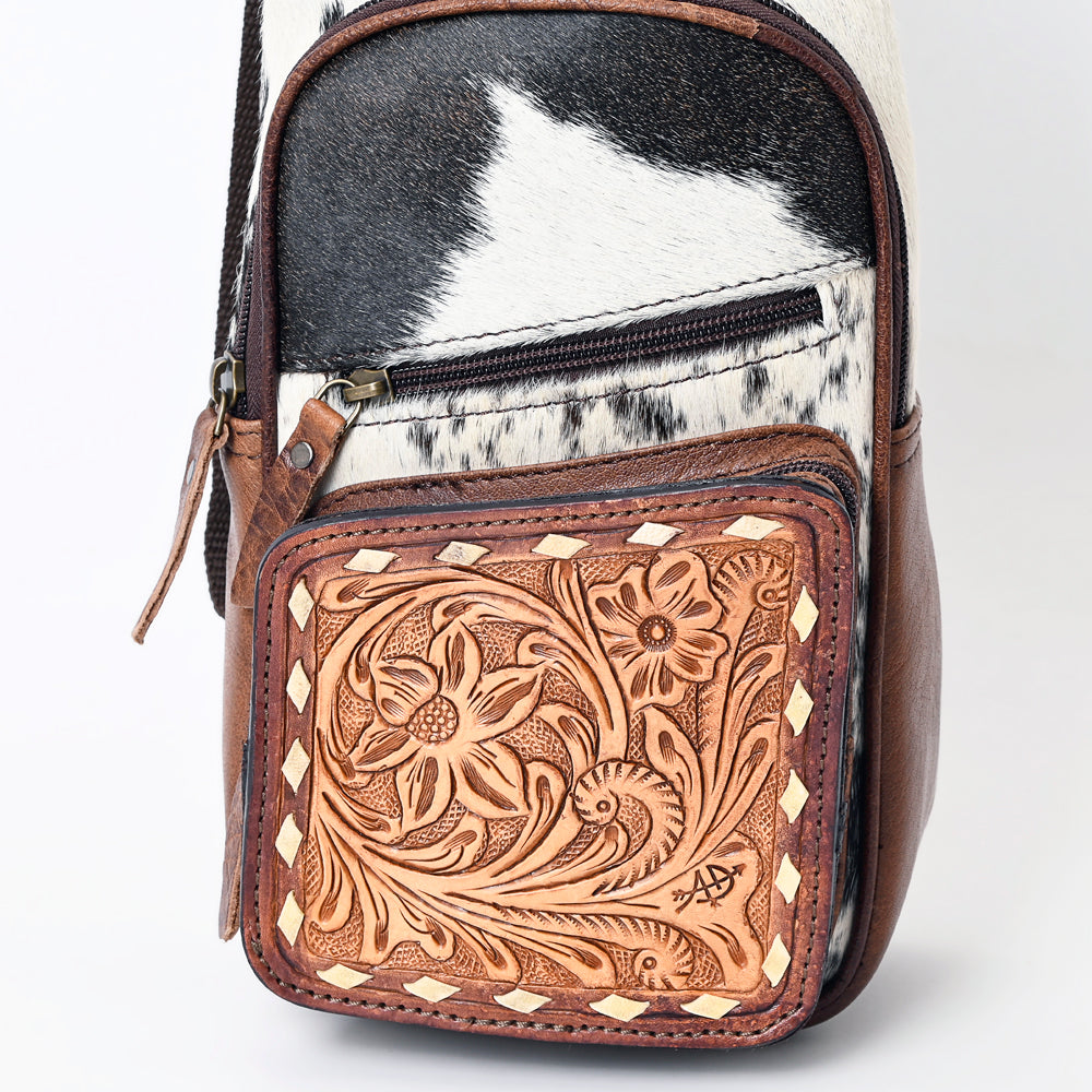 ADBG1103 American Darling Western Leather Crossbody Bag Hair-On Cowhide Hand-Tooled Floral Front