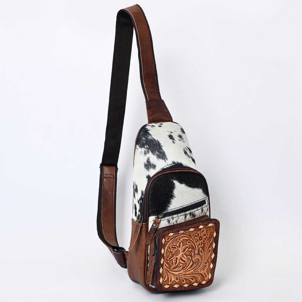 ADBG1103 American Darling Western Leather Crossbody Bag Hair-On Cowhide Hand-Tooled Floral Front
