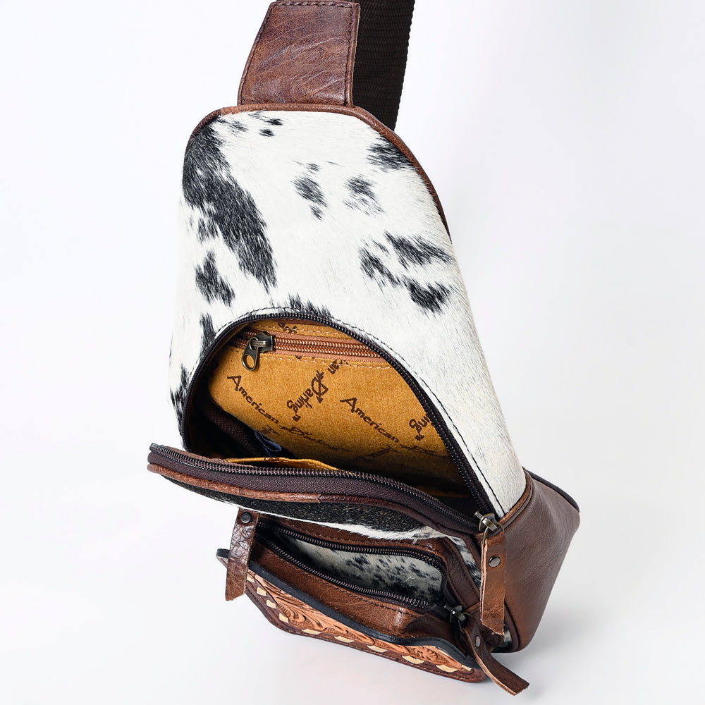 ADBG1103 American Darling Western Leather Crossbody Bag Hair-On Cowhide Hand-Tooled Floral Front