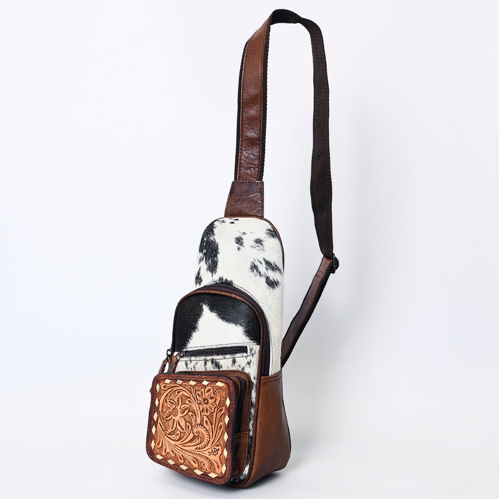 ADBG1103 American Darling Western Leather Crossbody Bag Hair-On Cowhide Hand-Tooled Floral Front