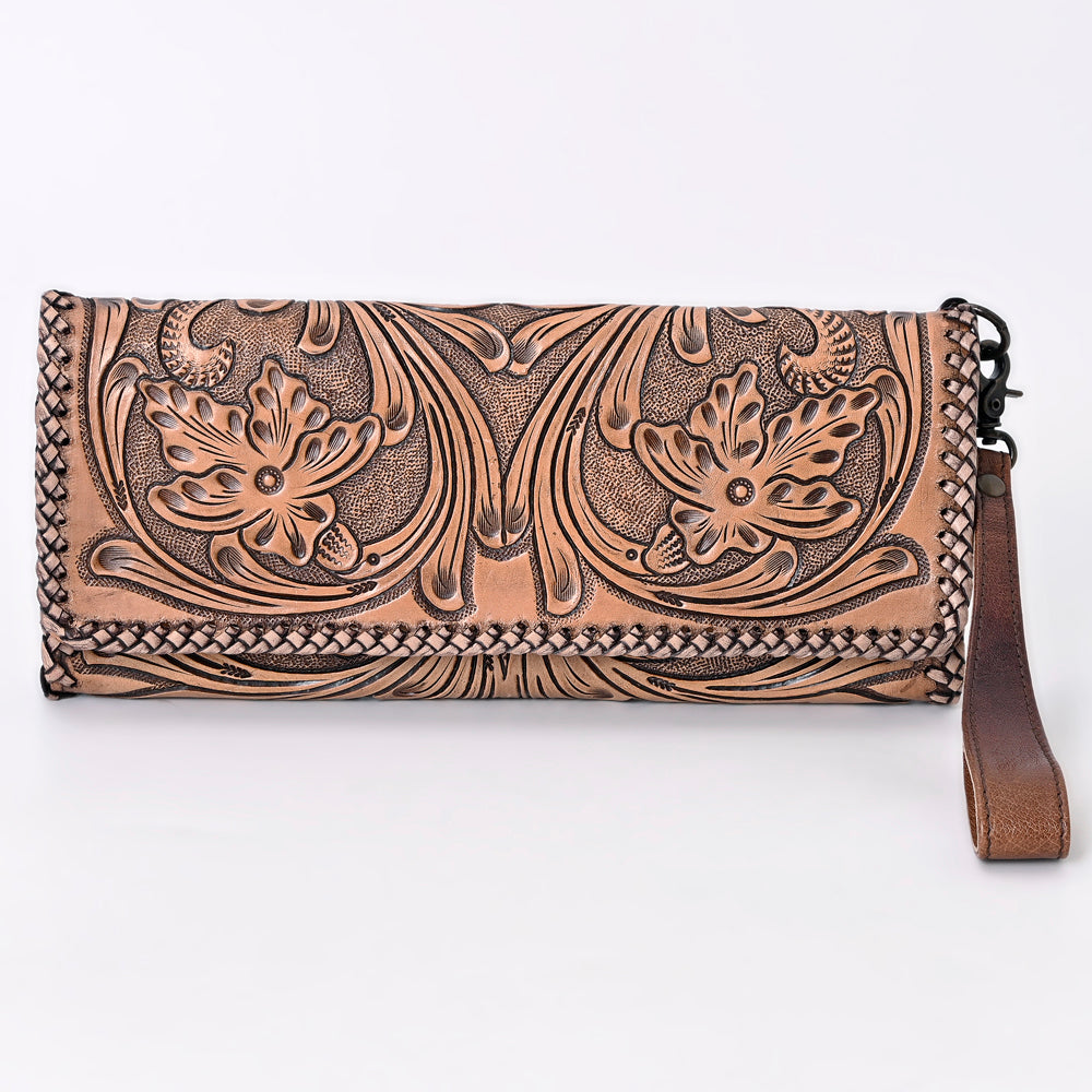 ADBG1105 American Darling Western Hand-Tooled Leather Wallet Handbag - Premium Floral Carved Women’s Purse