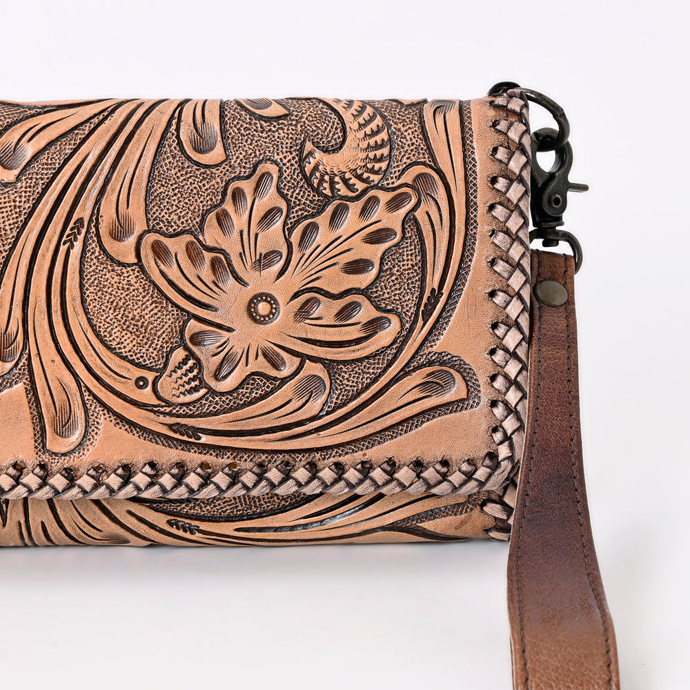 ADBG1105 American Darling Western Hand-Tooled Leather Wallet Handbag - Premium Floral Carved Women’s Purse