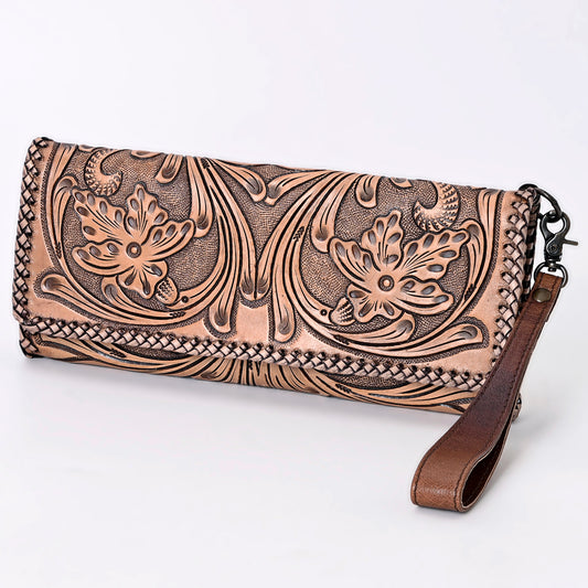 ADBG1105 American Darling Western Hand-Tooled Leather Wallet Handbag - Premium Floral Carved Women’s Purse