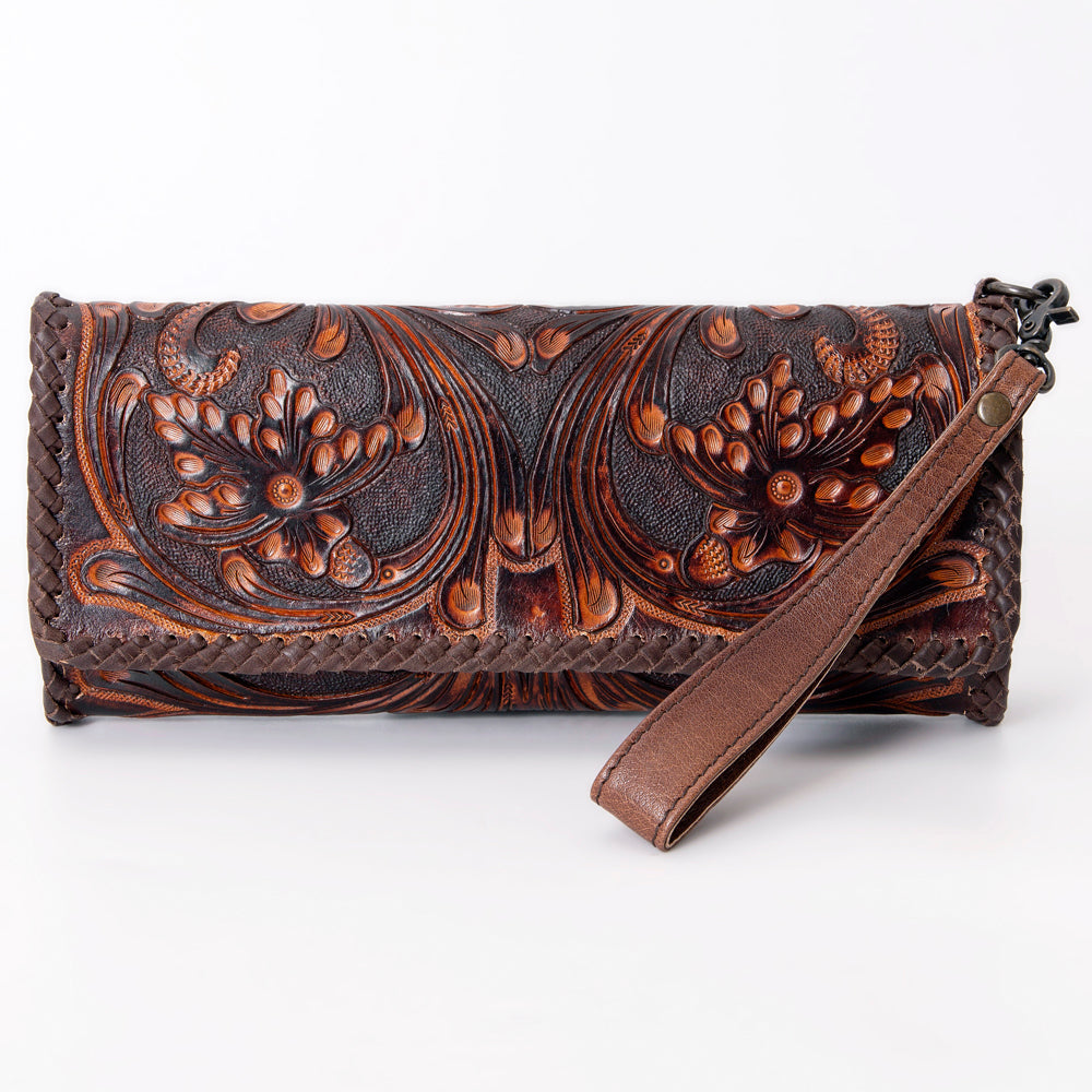 ADBG1106 American Darling Hand-Tooled Leather Western Wallet Handbag - Genuine Leather Floral Carved Wallet