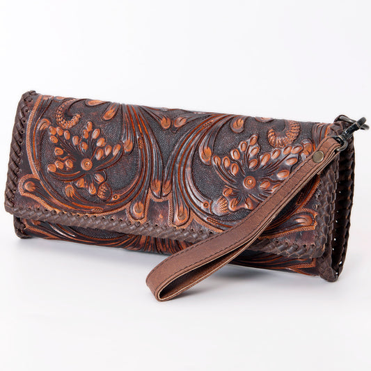 ADBG1106 American Darling Hand-Tooled Leather Western Wallet Handbag - Genuine Leather Floral Carved Wallet