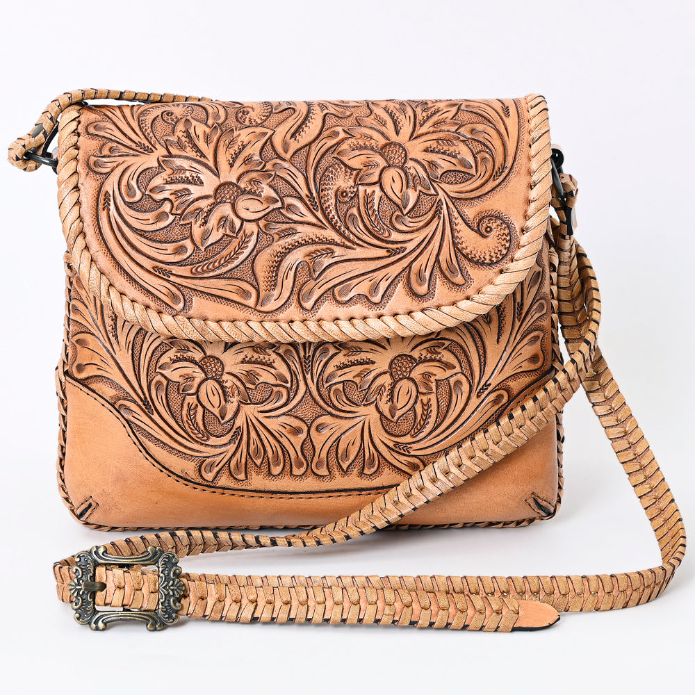 ADBG1108 American Darling Handcrafted Leather Western Crossbody Bag - Hand-Tooled Floral Carving with Genuine Leather
