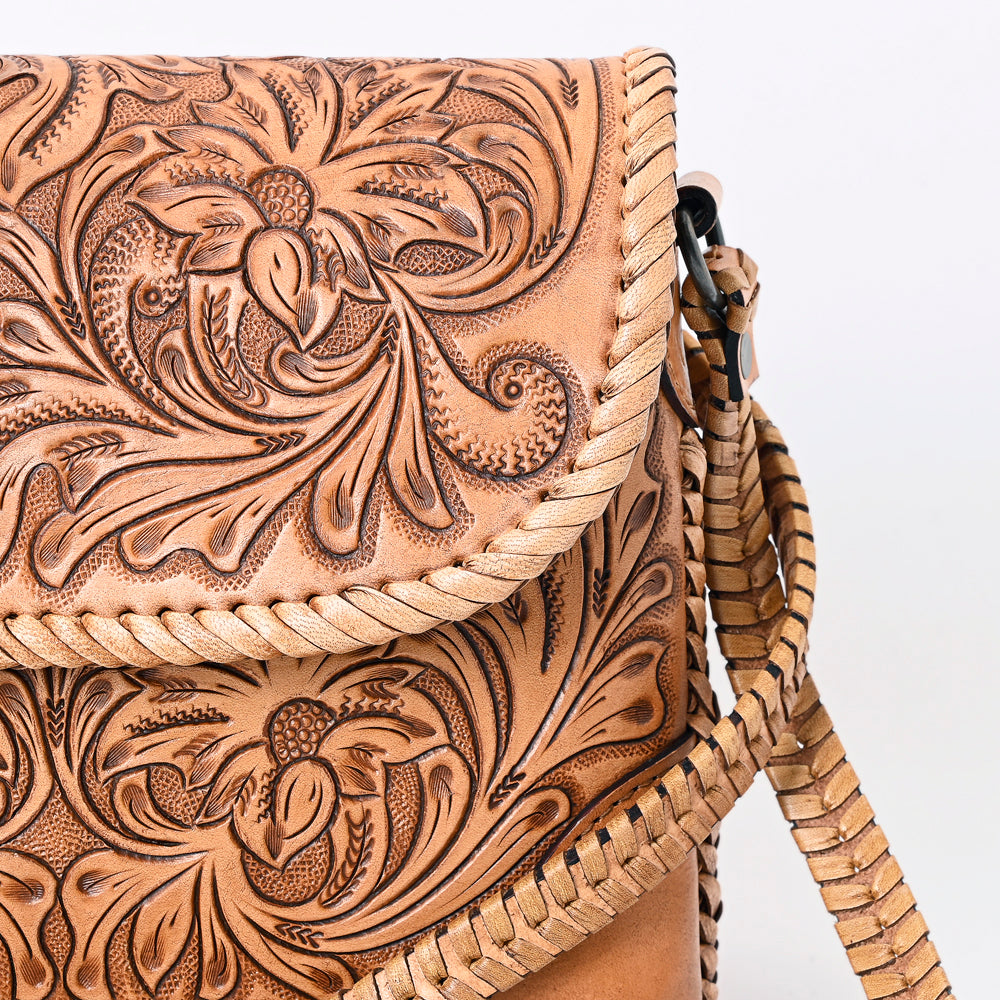 ADBG1108 American Darling Handcrafted Leather Western Crossbody Bag - Hand-Tooled Floral Carving with Genuine Leather