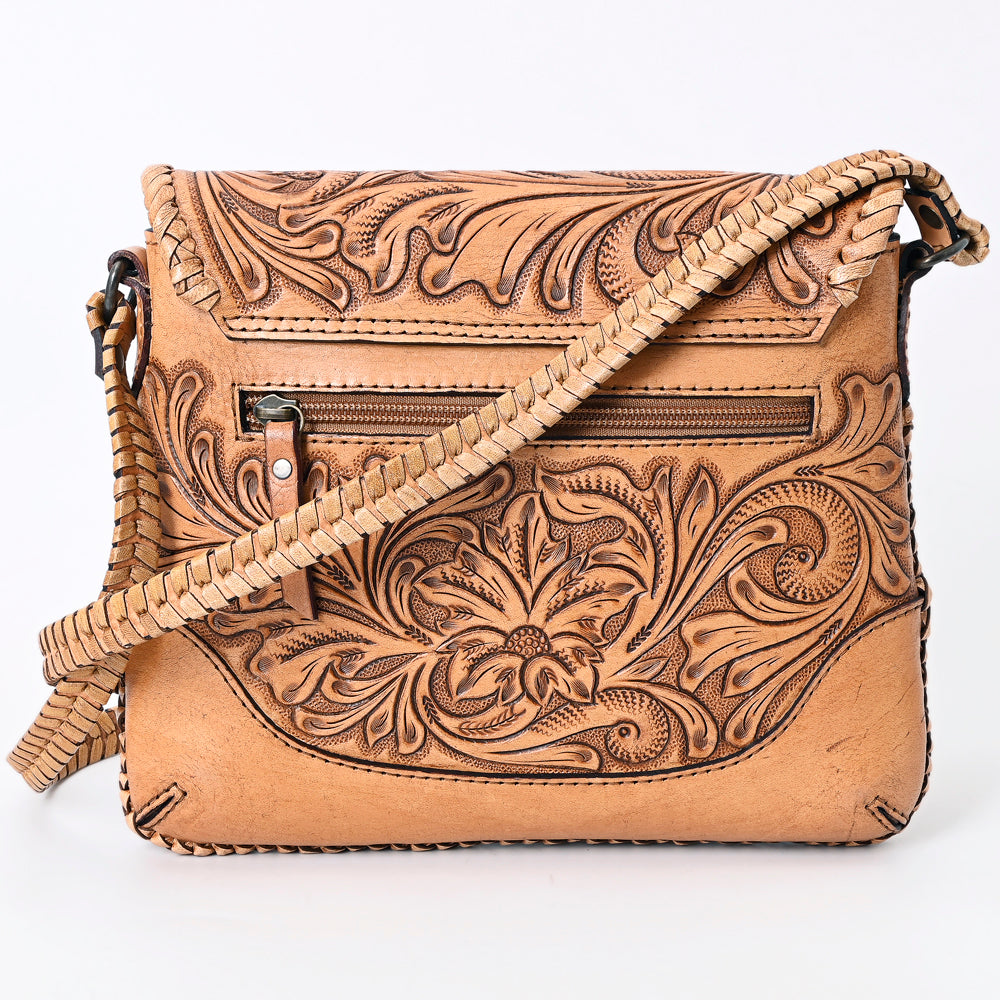 ADBG1108 American Darling Handcrafted Leather Western Crossbody Bag - Hand-Tooled Floral Carving with Genuine Leather