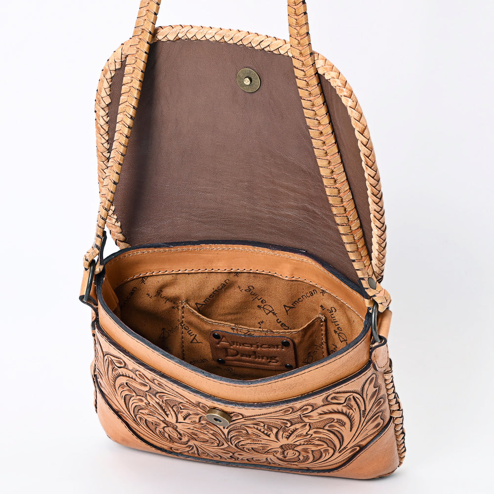 ADBG1108 American Darling Handcrafted Leather Western Crossbody Bag - Hand-Tooled Floral Carving with Genuine Leather