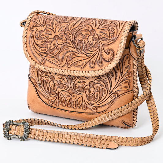 ADBG1108 American Darling Handcrafted Leather Western Crossbody Bag - Hand-Tooled Floral Carving with Genuine Leather