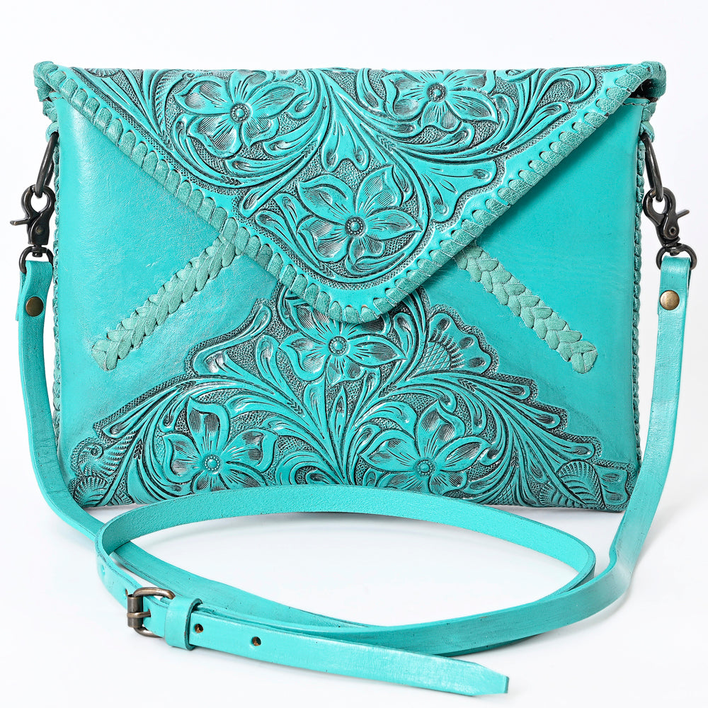 ADBG1109 American Darling Hand-Tooled Genuine Leather Western Envelope Bag - Floral Carved Crossbody