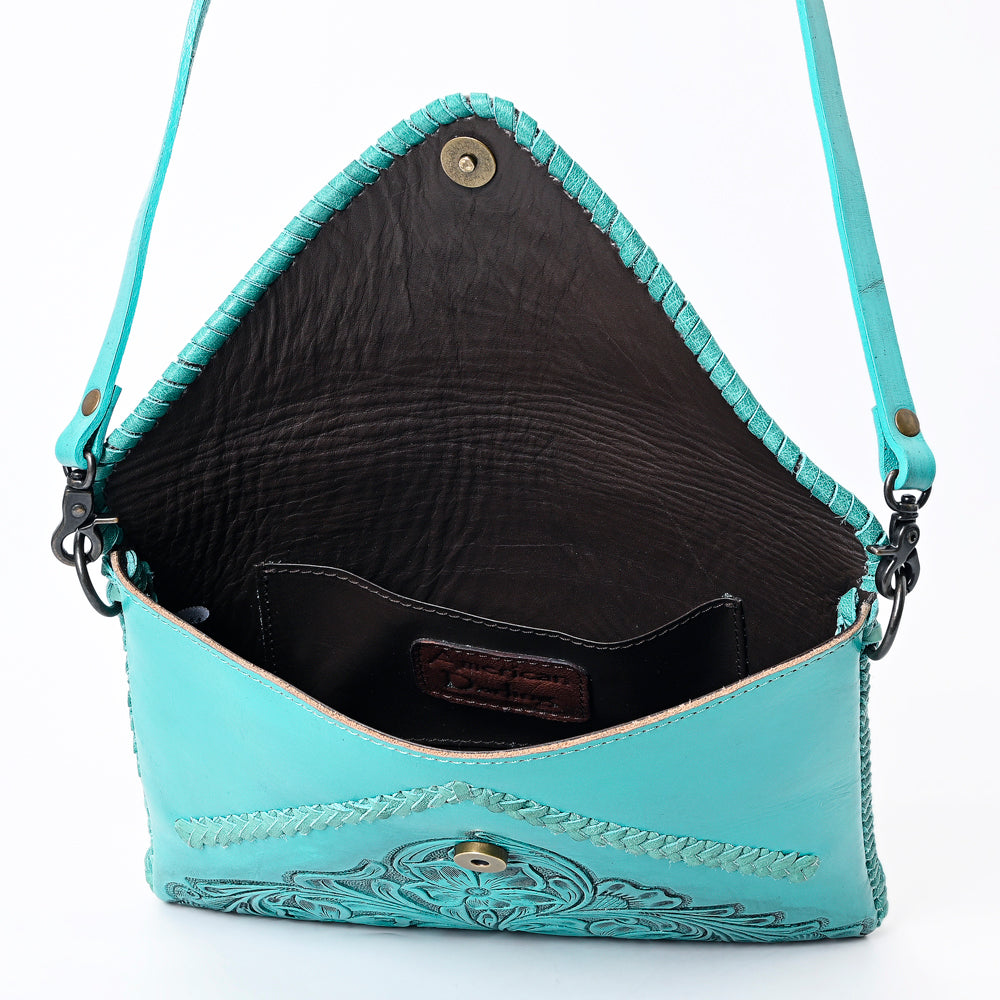 ADBG1109 American Darling Hand-Tooled Genuine Leather Western Envelope Bag - Floral Carved Crossbody