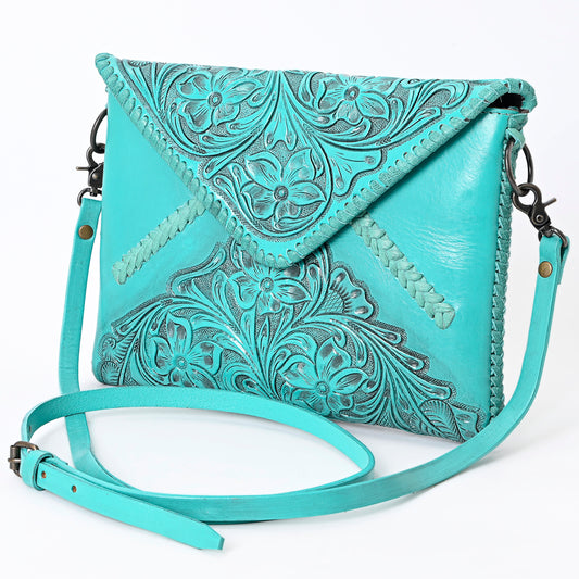 ADBG1109 American Darling Hand-Tooled Genuine Leather Western Envelope Bag - Floral Carved Crossbody